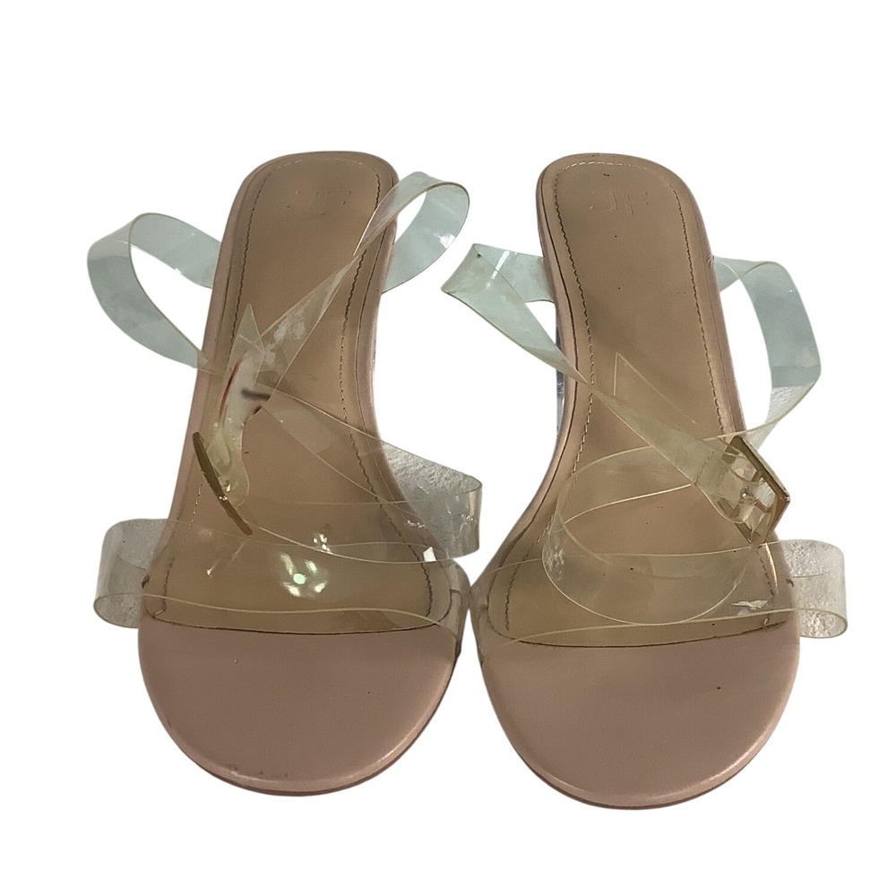 Journee Collection Hanna-E Clear‎ Strap Transparent Block Heel Sandals Nude 11
